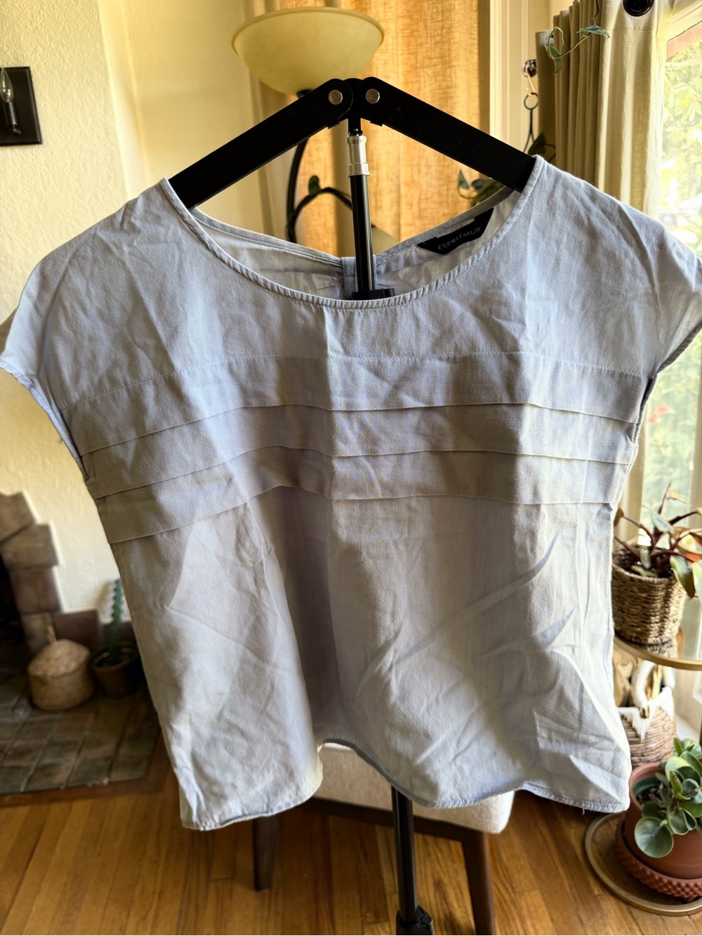 Esprit Pale Blue Pleated Cap-Sleeve Top